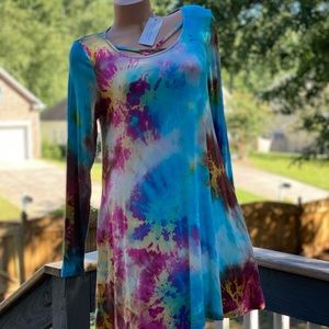 Simply Southern Multicolored Tie Dye Long Sleeve Dress-NEW